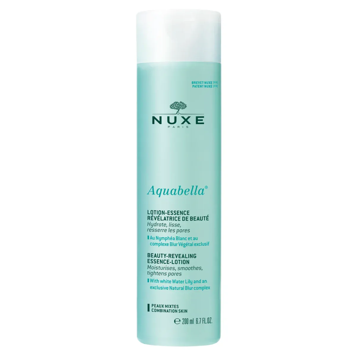 La peau sèche : routine de soins Nuxe aquabella lotion essence révélatrice de beauté 200ml