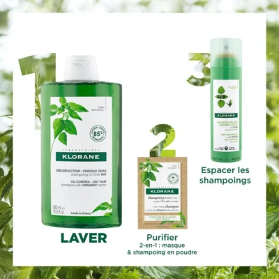 Klorane shampoing à l'ortie bio séborégulateur cheveux gras 200ml