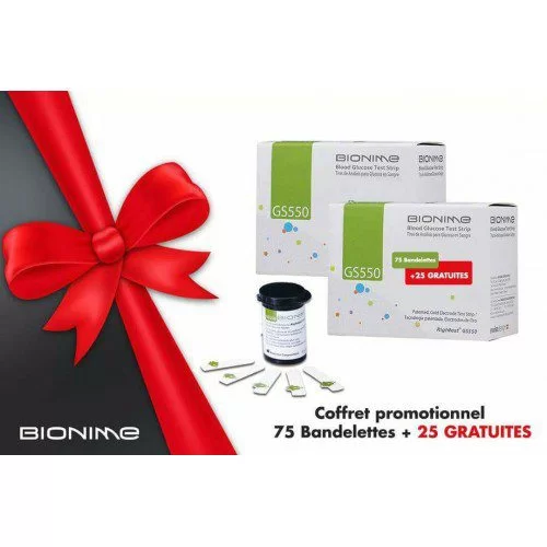 BIONIME BOITE DE BANDELETTES GLYCÉMIE 75 BAND+25 GRATUITES