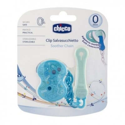 CHICCO Attache Sucette Clip avec Chaîne Bleu