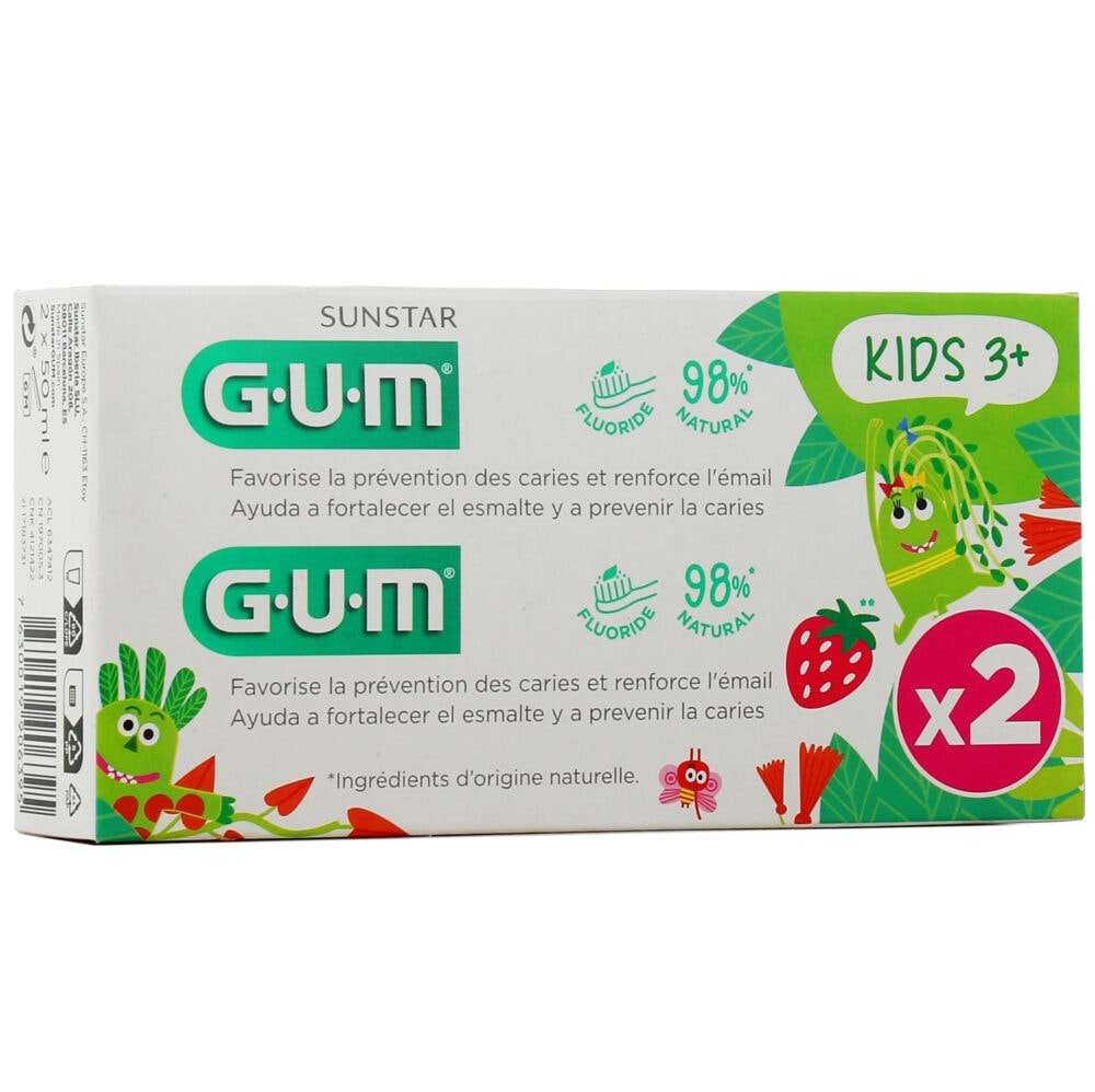 Gum kids dentifrice fluoré 3 ans et + lot de 2 x 50 ml