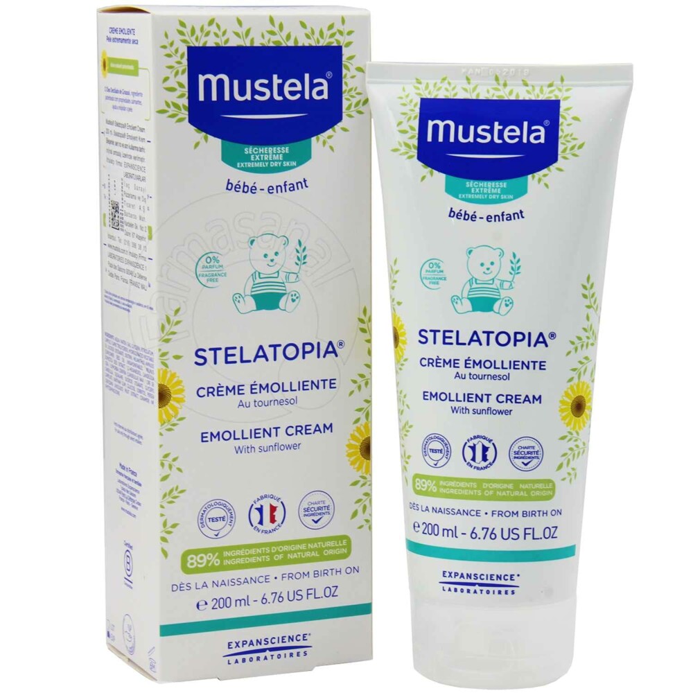 Mustela stelatopia crème emolliente visage bébé 200ml