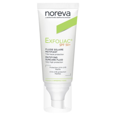 noreva exfoliac fluide solaire matifiant spf50+ 40ml