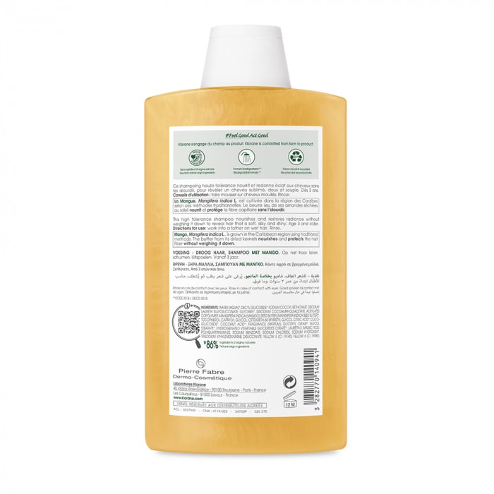 shampooing nutrition 400ml mangue cheveux secs klorane texture