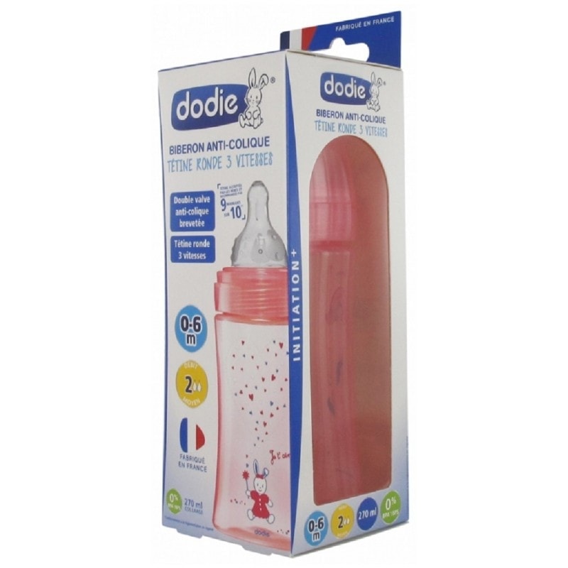 dodie-biberon-initiation-270-ml-debit-2-0-6-mois-couleur-rose - maparatunisie