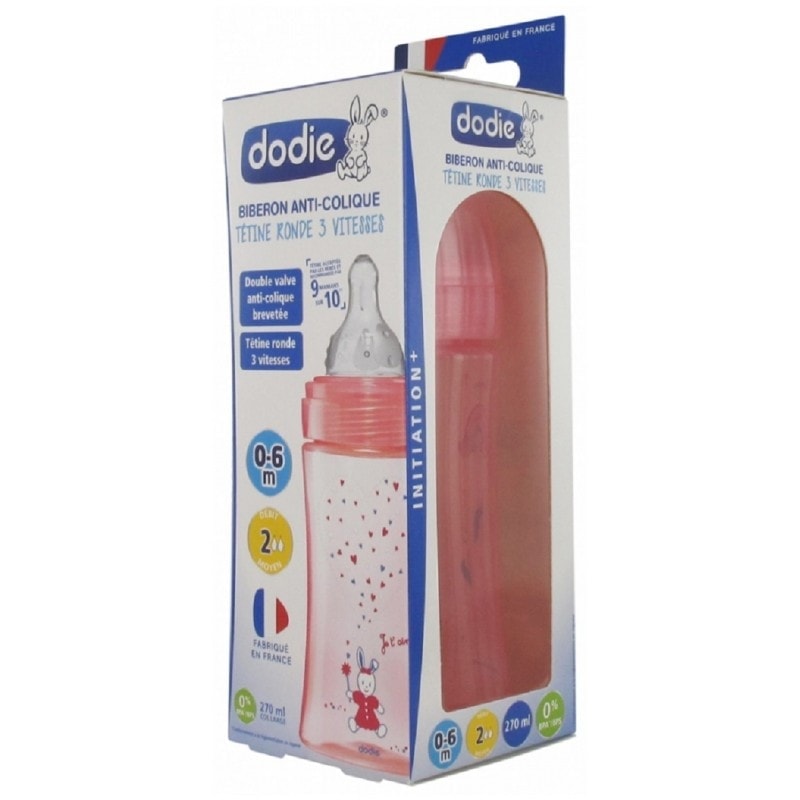 Dodie Biberon Anti-Colique Initiation+ 270 ml Débit 2 0-6 Mois Lot de 2  Biberons