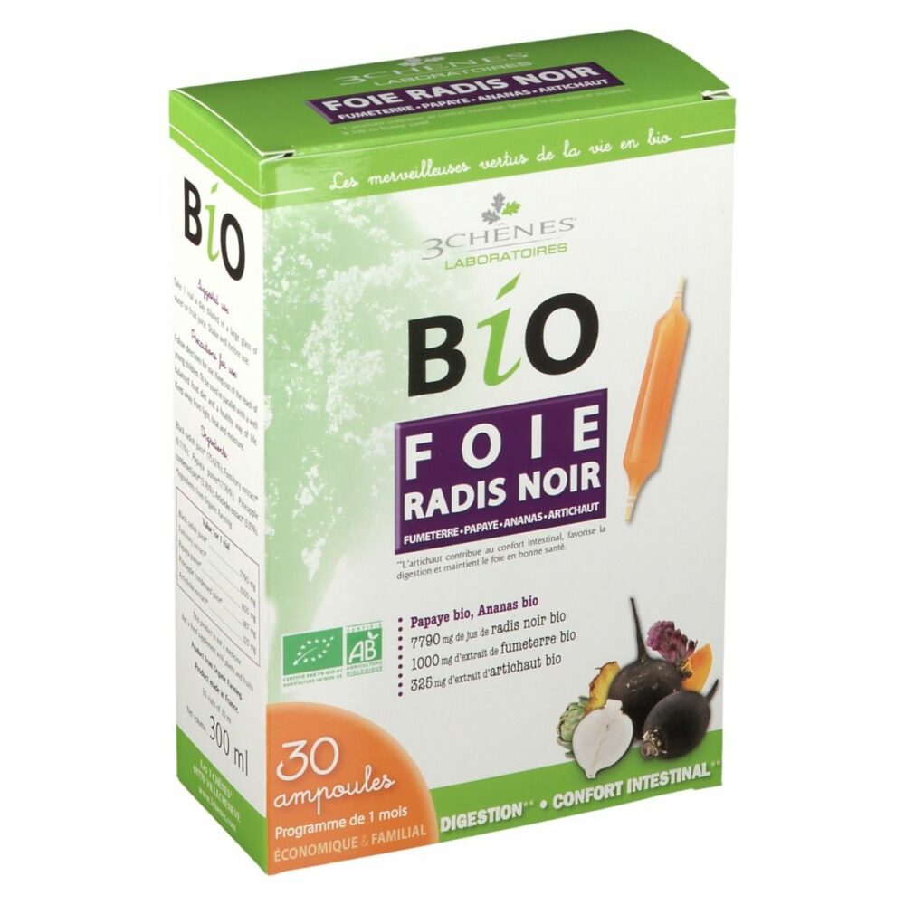 3 chênes bio foie radis noir extra fort 30 ampoules