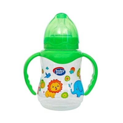 Biberon large avec double anse vert baby pur