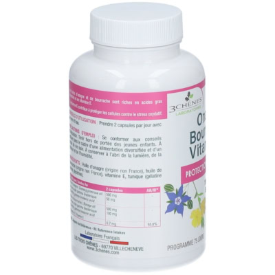 3 Chênes Onagre Bourrache Vitamine E 150 Capsules