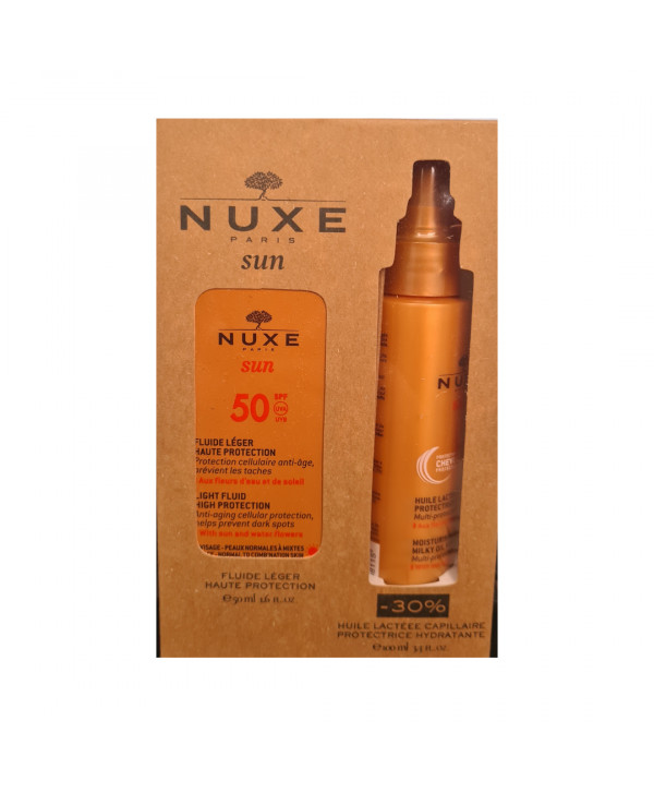 Nuxe coffret fluide leger spf50+ + huile lactee capilaire 150ml (-30%)