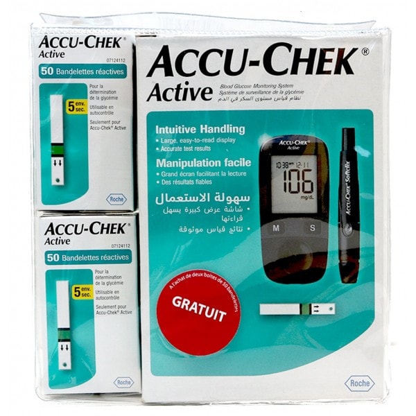 Accu-chek glucometre coffret  (lecteur + autopiquer + 110 bandelettes)