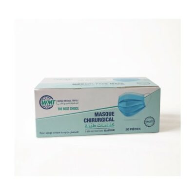 Masque chirurgical 3 plis non tisse avec elastique 50 bavettes wmt