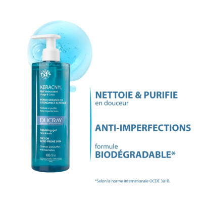 Ducray keracnyl gel moussant visage et corps 400ml