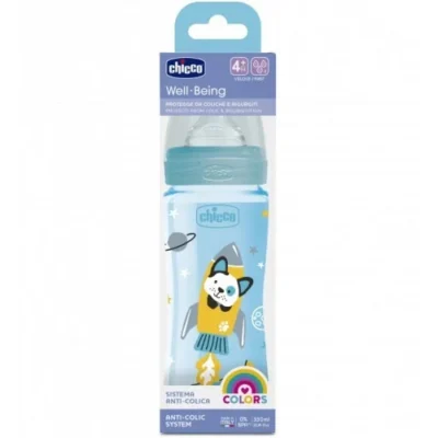 Chicco Biberon Well-Being 4M+ - Tétine silicone Bleu 330ml