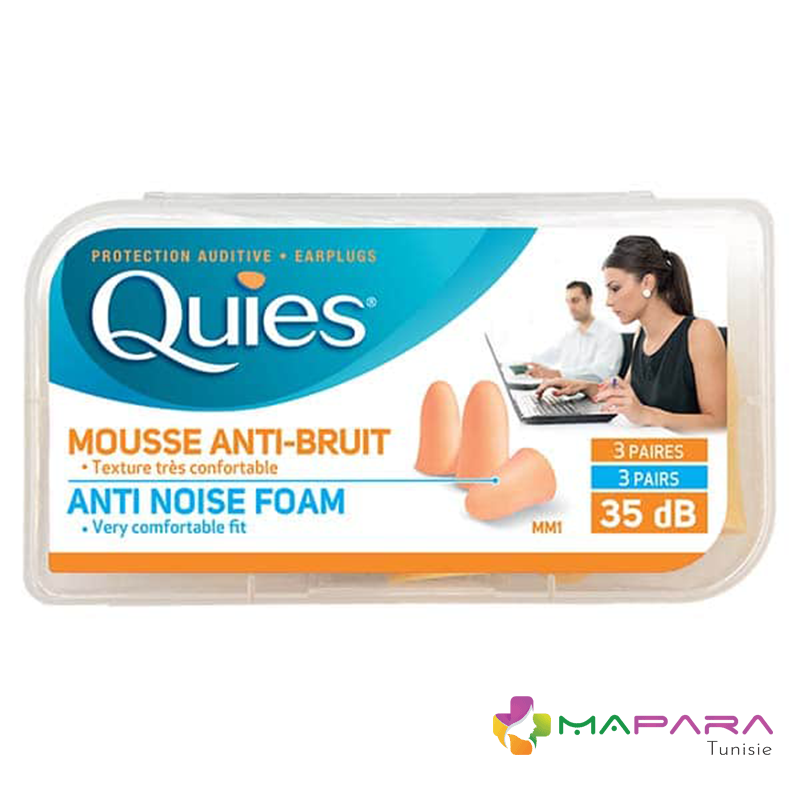 Quies Protection auditive en mousse 3 paires - MaPara Tunisie