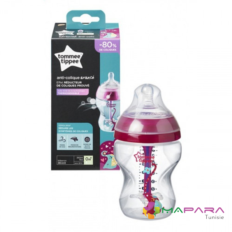 tommee tippee advanced anti colique biberon 260ml rose maparatunisie