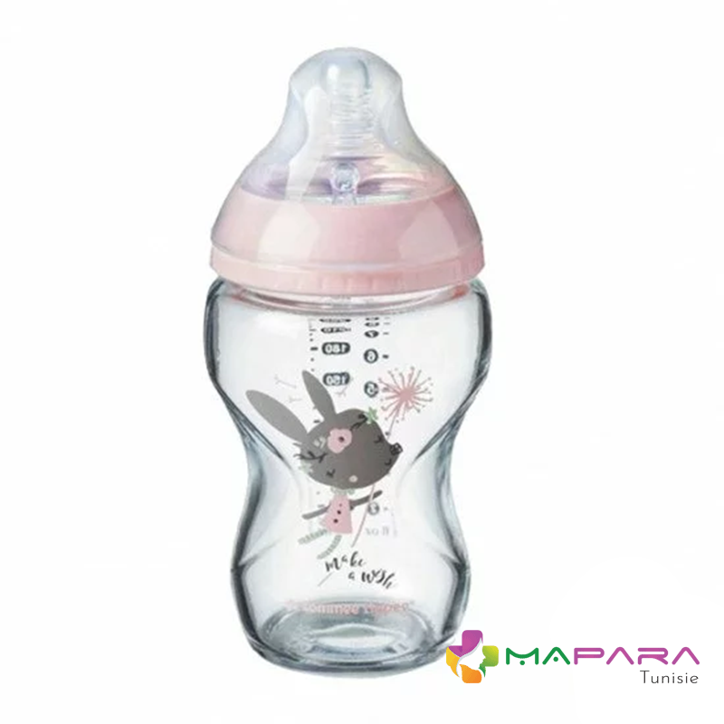 tommee tippee closer to nature biberon verre 250ml lapin rose