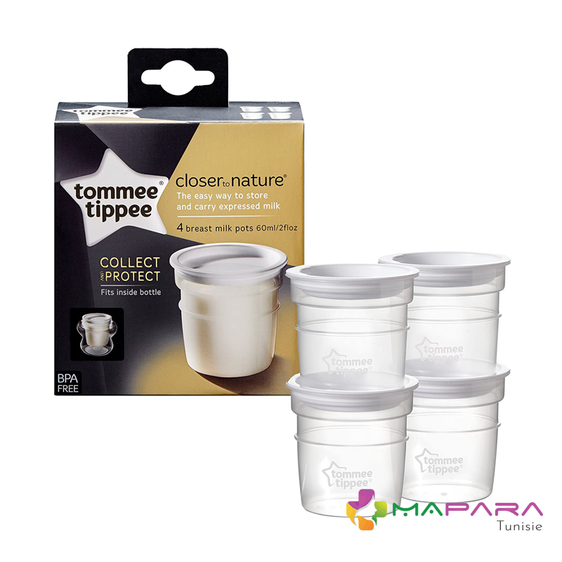 tommee tippee colse to nature lot de 4 pots de conservation du lait