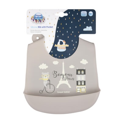 Canpol Bavoir en Silicone avec Poche "Bonjour Paris" Beige 74/027