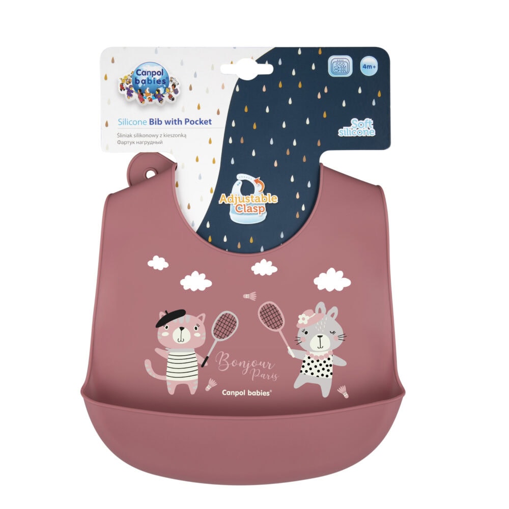 Canpol bavoir en silicone avec poche "bonjour paris" rose 74/027