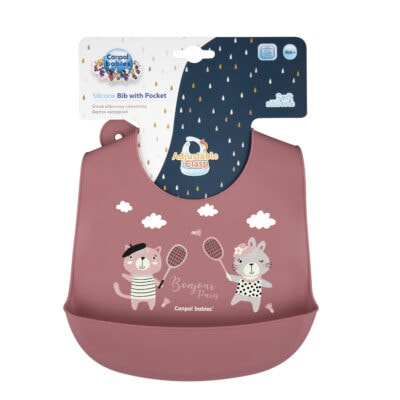 Canpol Bavoir en silicone avec poche "Bonjour Paris" Rose 74/027