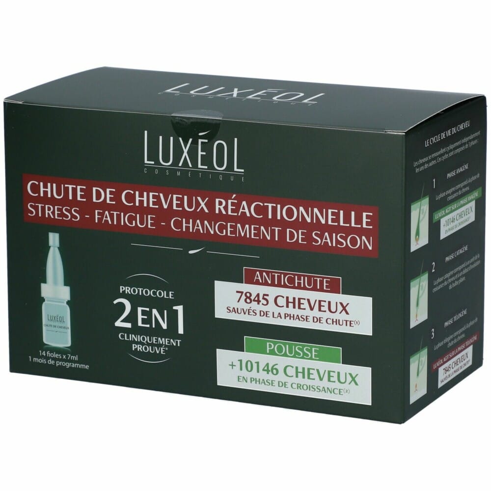 Luxeol chute de cheveux réactionnelle protocole 2 en 1