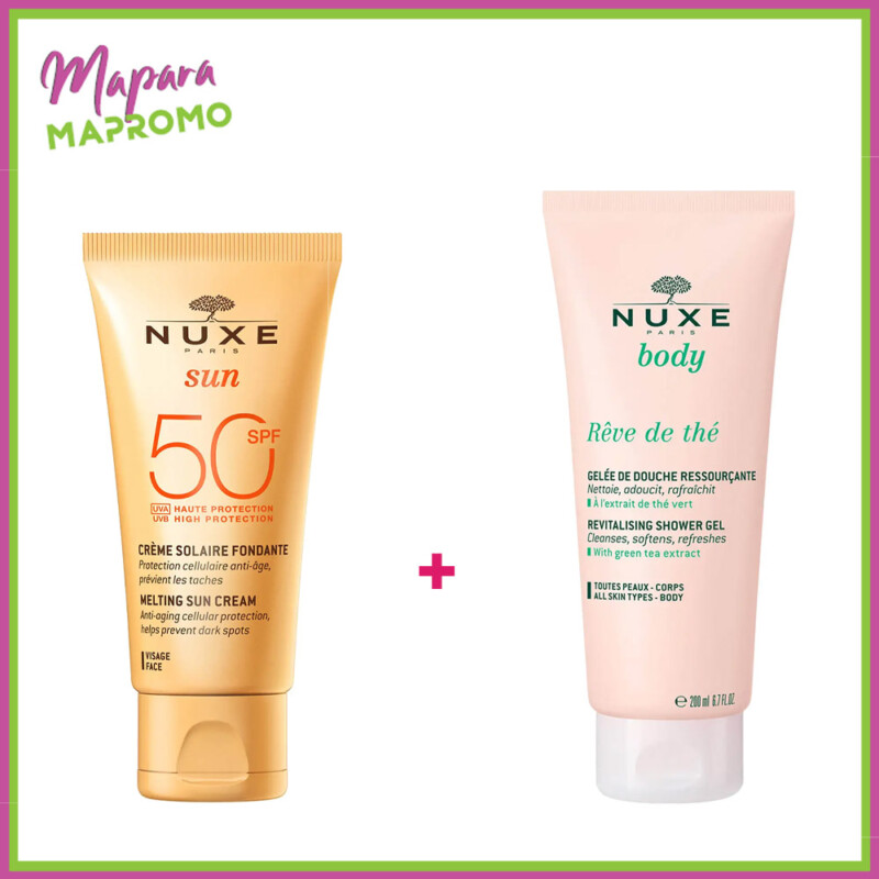 Pack nuxe sun creme fondante visage + nuxe body reve de the gelee de douche (offerte)