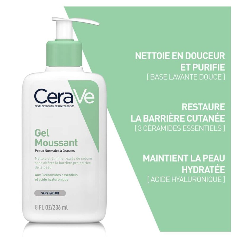 Cerave gel moussant nettoyant peaux normales a grasses 236ml