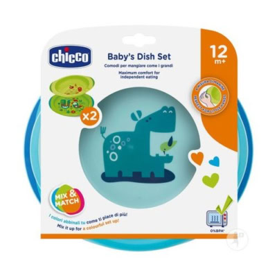 Chicco ensemble assiettes plate et creuse décorées bébés 12+ mois bleu