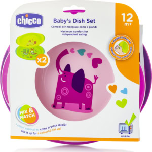 Chicco ensemble assiettes plate et creuse décorées bébés 12+ mois rose