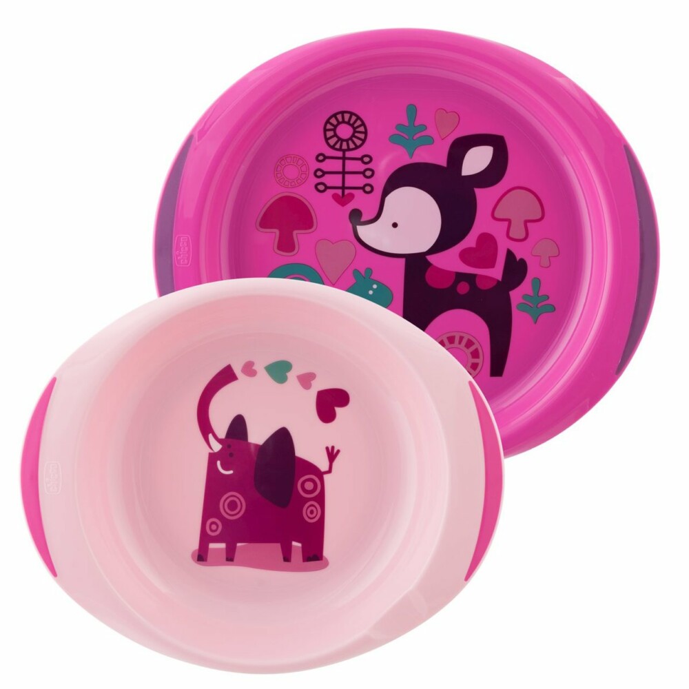 Chicco ensemble assiettes plate et creuse décorées bébés 12+ mois rose – image 2