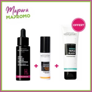 Novexpert sérum booster à l’acide hyaluronique 30ml + novexpert contour des yeux lifting eclat 15ml + novexpert masque triple black trio zinc 70g (offert)