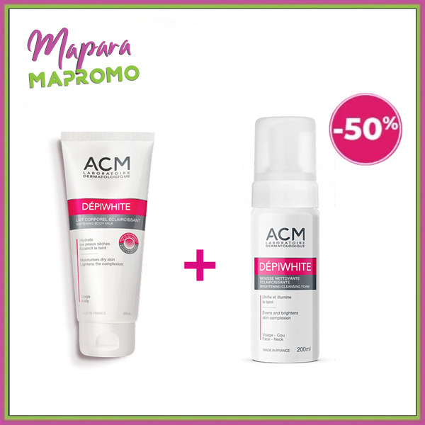 Acm depiwhite lait corporel 200 ml + acm depiwhite mousse nettoyante eclaircissante 200ml (-50%)