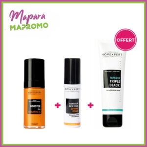 Novexpert sérum booster à la vitamine c 30ml + novexpert contour des yeux lifting eclat 15ml + novexpert masque triple black trio zinc 70g (offert)