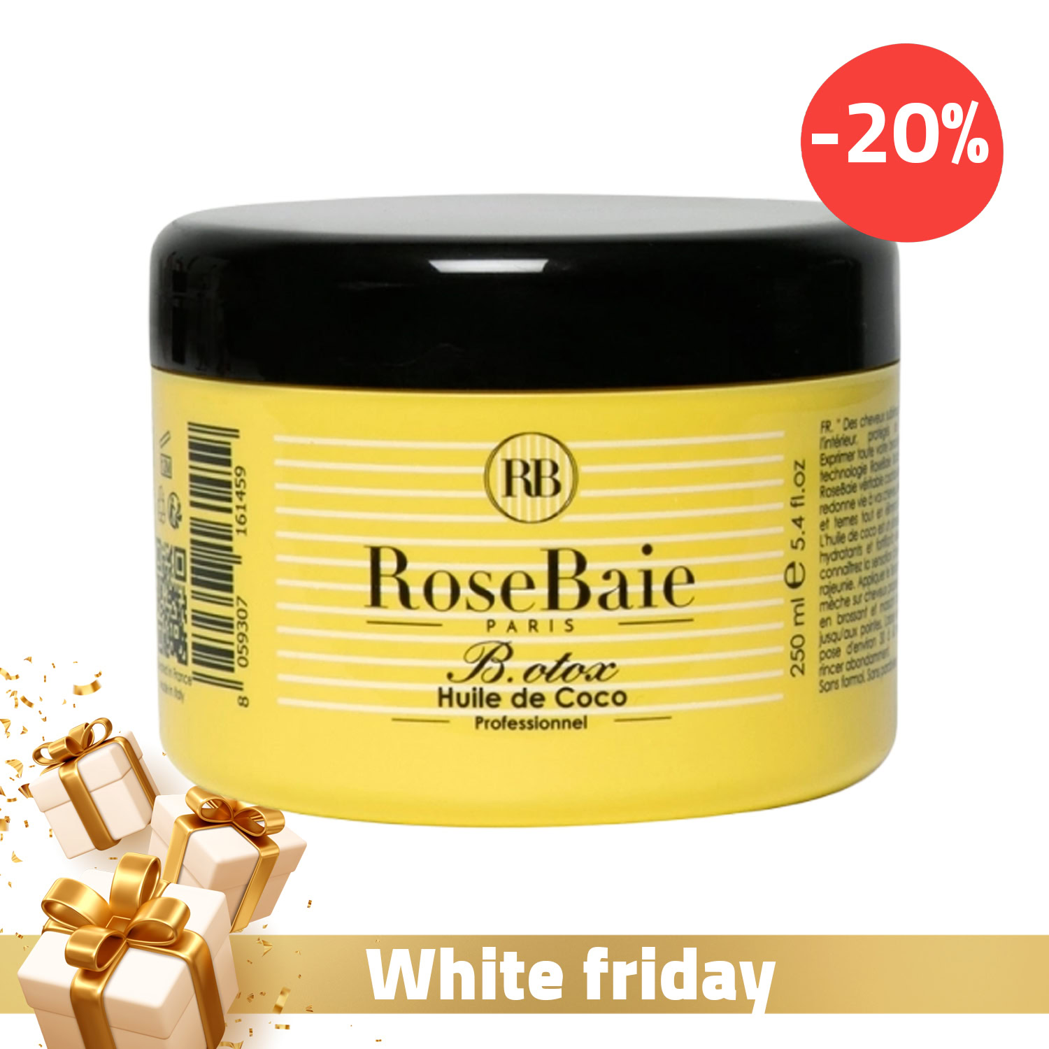 Rosebaie masque botox à l'huile de coco 250ml Rosebaie masque botox figue de barbarie