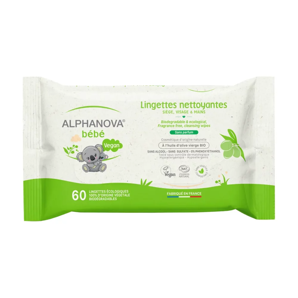 Alphanova bebe lingettes nettoyantes a l'huile d'amande douce b/60 maparatunisie