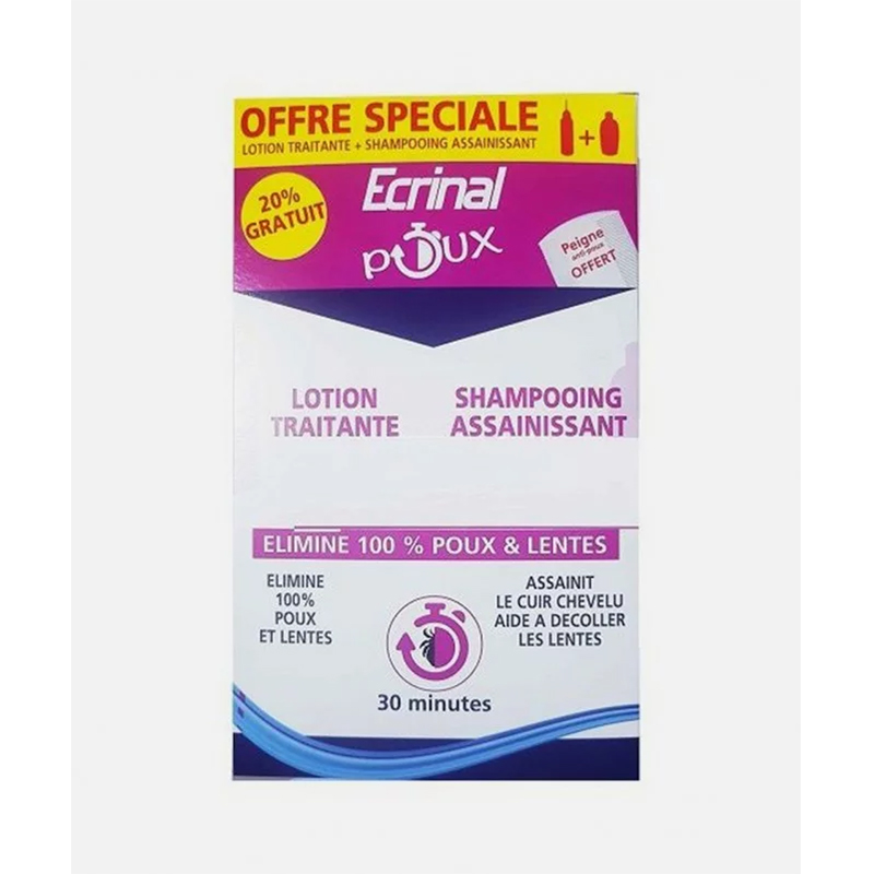 Ecrinal Pack Anti Poux Lotion + Shampooing (Peigne Offert) - MaPara Tunisie