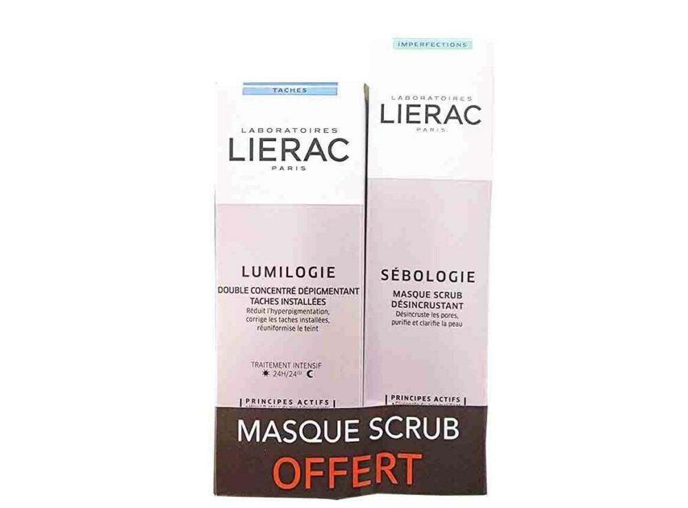 Lierac coffret lumilogie + sebologie masque scrub offert