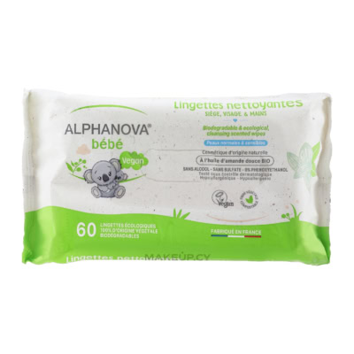 ALPHANOVA Lingettes Nettoyantes A L'huile D'amande Douce 60 unités