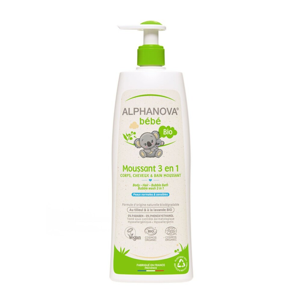 Alphanova bebe bio moussant 3 en 1 corps et cheveux bain moussant 500ml