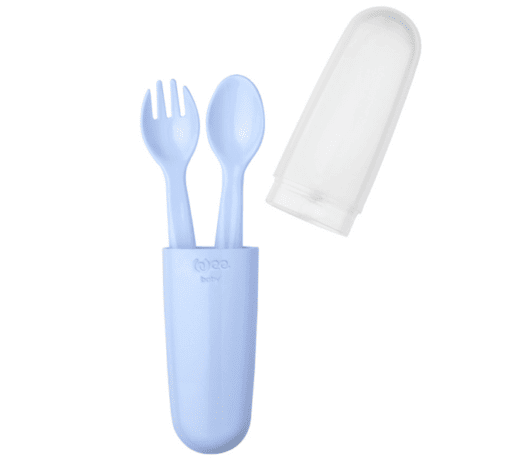Ensemble Cuillère + Fourchette Bébé NANHONG – Silicone Souple Alimentaire – Jaune – Auto-Alimentation 1 à 5 Ans