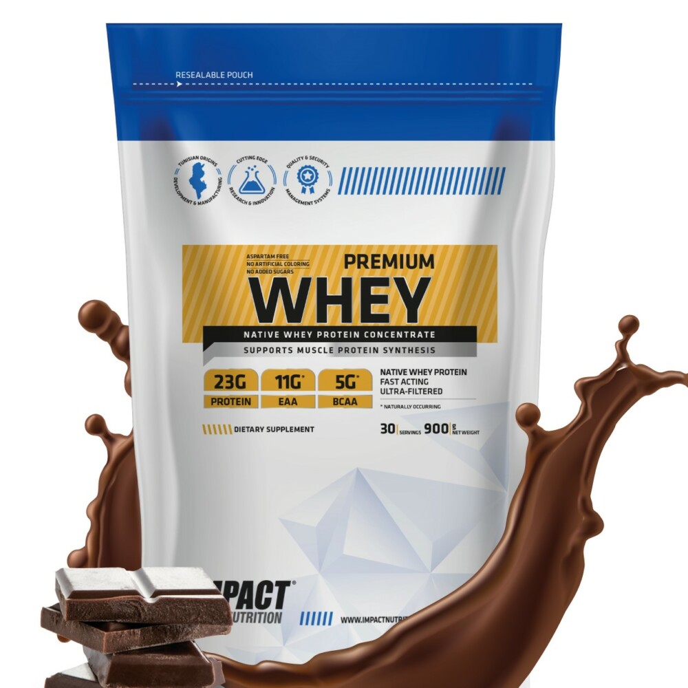 Impact proteine premium whey double chocolate format eco 900g