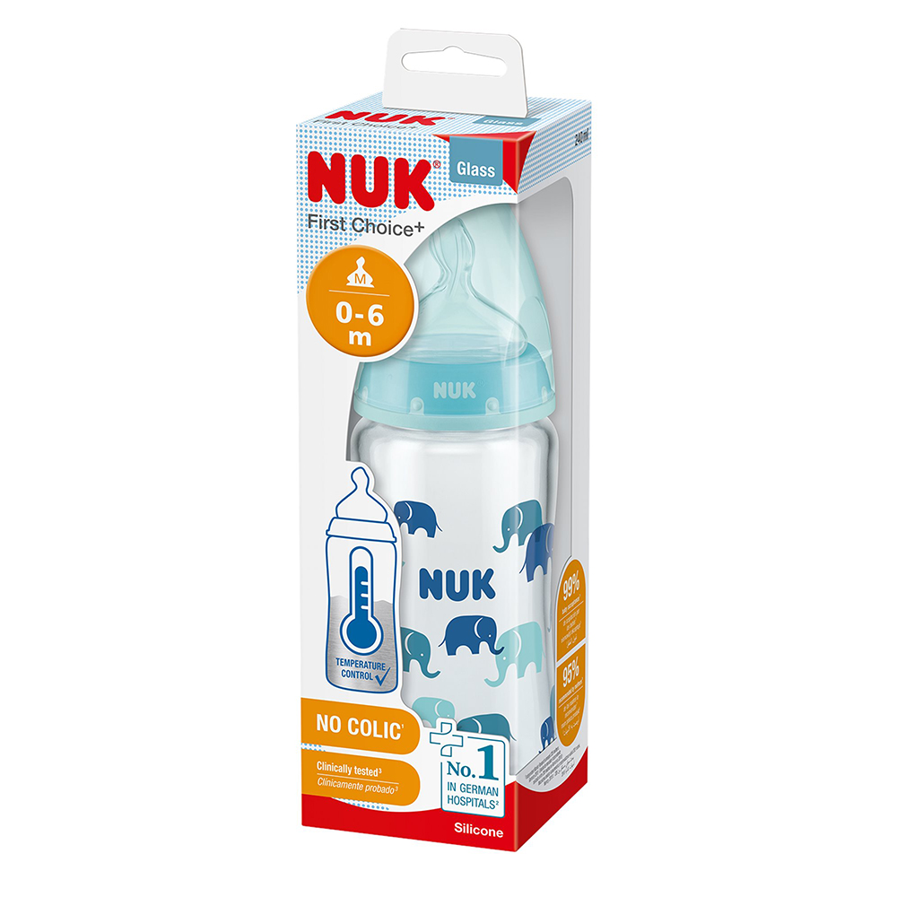 NUK FIRST CHOICE+ Biberon Temperature Control 0-6m en Verre Bleu 120ml -  MaPara Tunisie