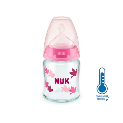 NUK FIRST CHOICE+ Biberon Temperature Control 0-6m en Verre Rose 120ml