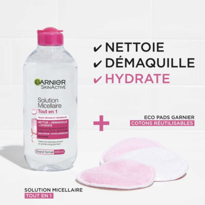 Garnier skinactive solution micellaire tout en 1 peau sensible 400ml