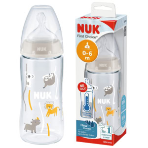 Biberon NUK First Choice+ 300ml - Tétine Silicone, Contrôle Température, Anti-Colique, 6-18 Mois