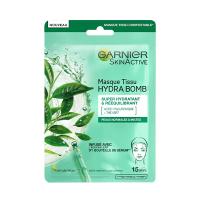 GARNIER SKINACTIVE MASQUE TISSU THÉ VERT HYDRATANT & RÉÉQUILIBRANT