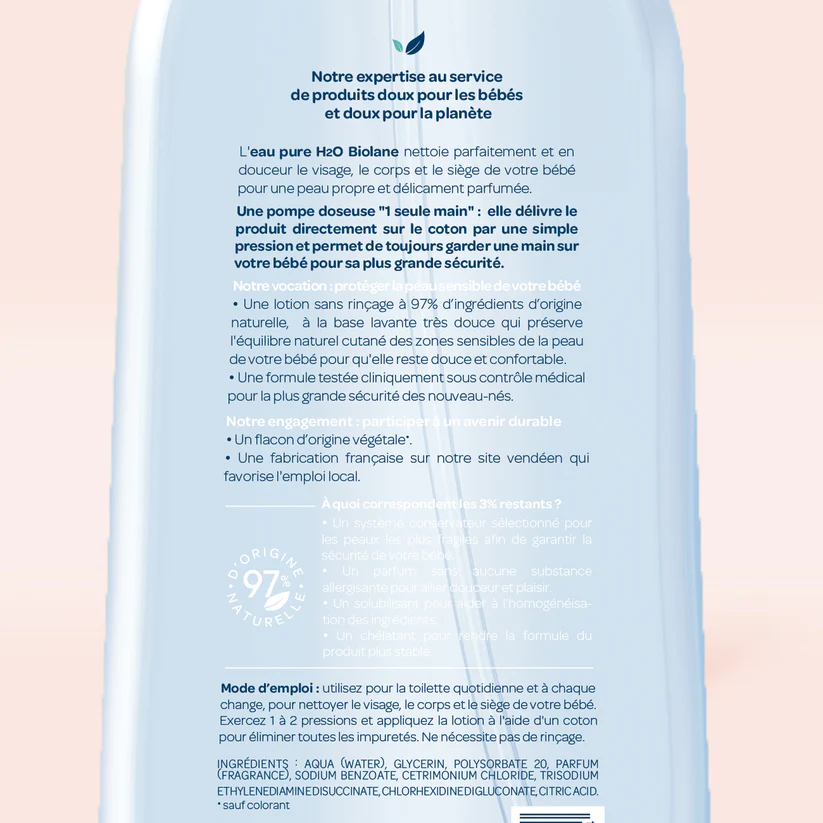 Biolane Eau Pure H2O - Nettoyant sans rinçage - INCI Beauty