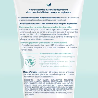 Biolane CREME NOURRISSANTE ET HYDRATANTE POUR BEBE 100ML à prix