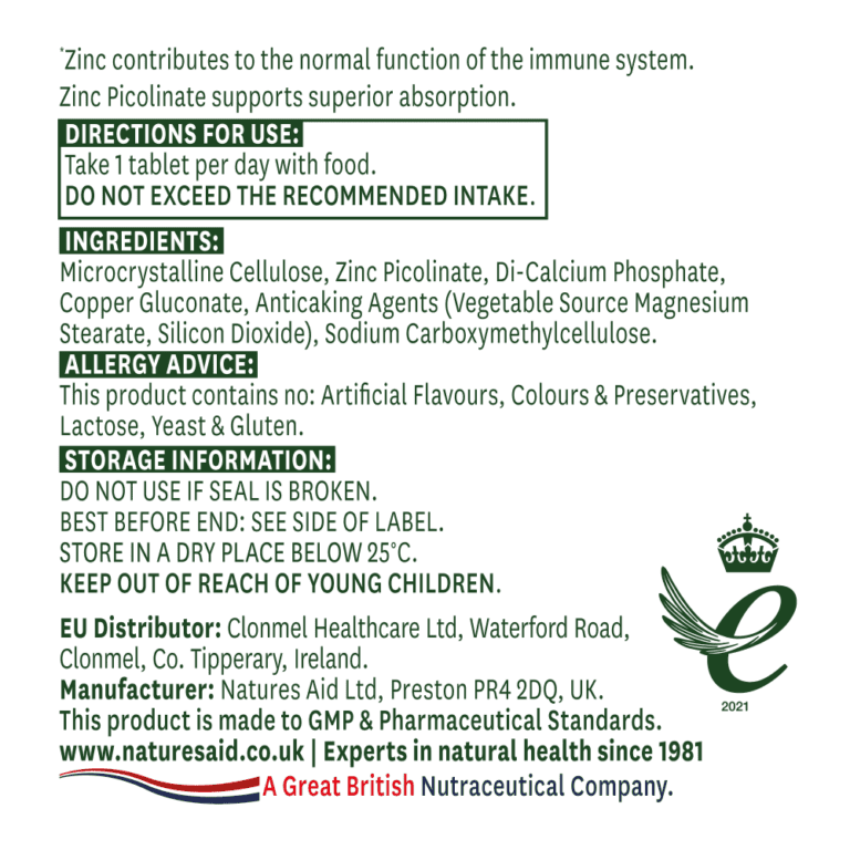 Natures Aid Zinc Picolinate 15mg 30 comprimés MaPara Tunisie